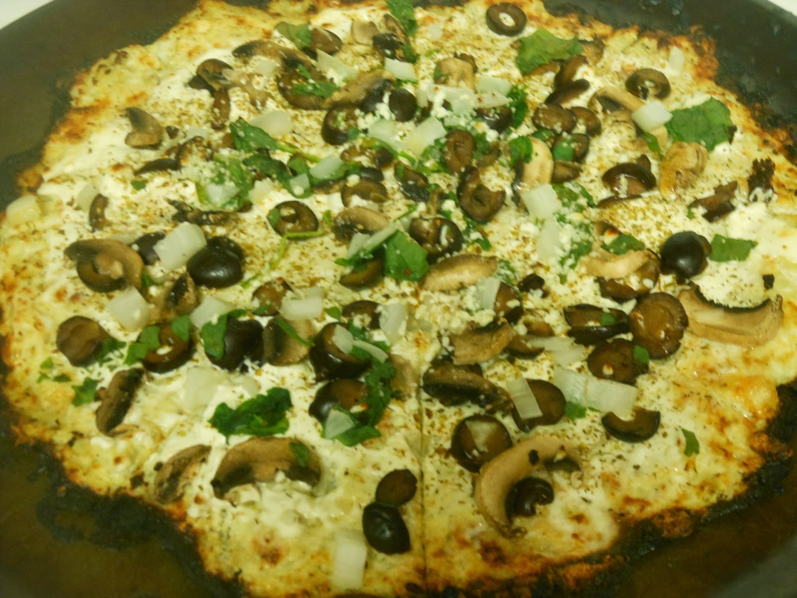 Cauliflower Pizza Crust Spinach Mushroom Pizza with Dairy Free